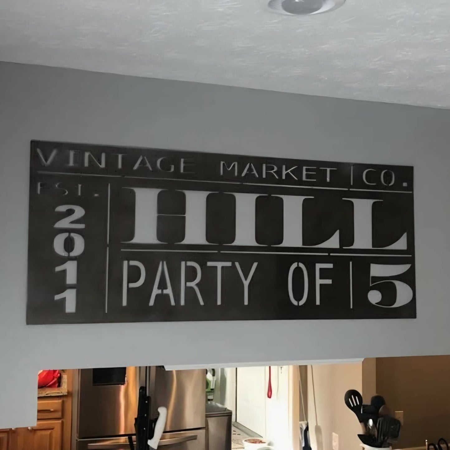 Personalized Metal Home Sign – Family Name, Est. Year & Party Number – Rustic Modern Wall Decor