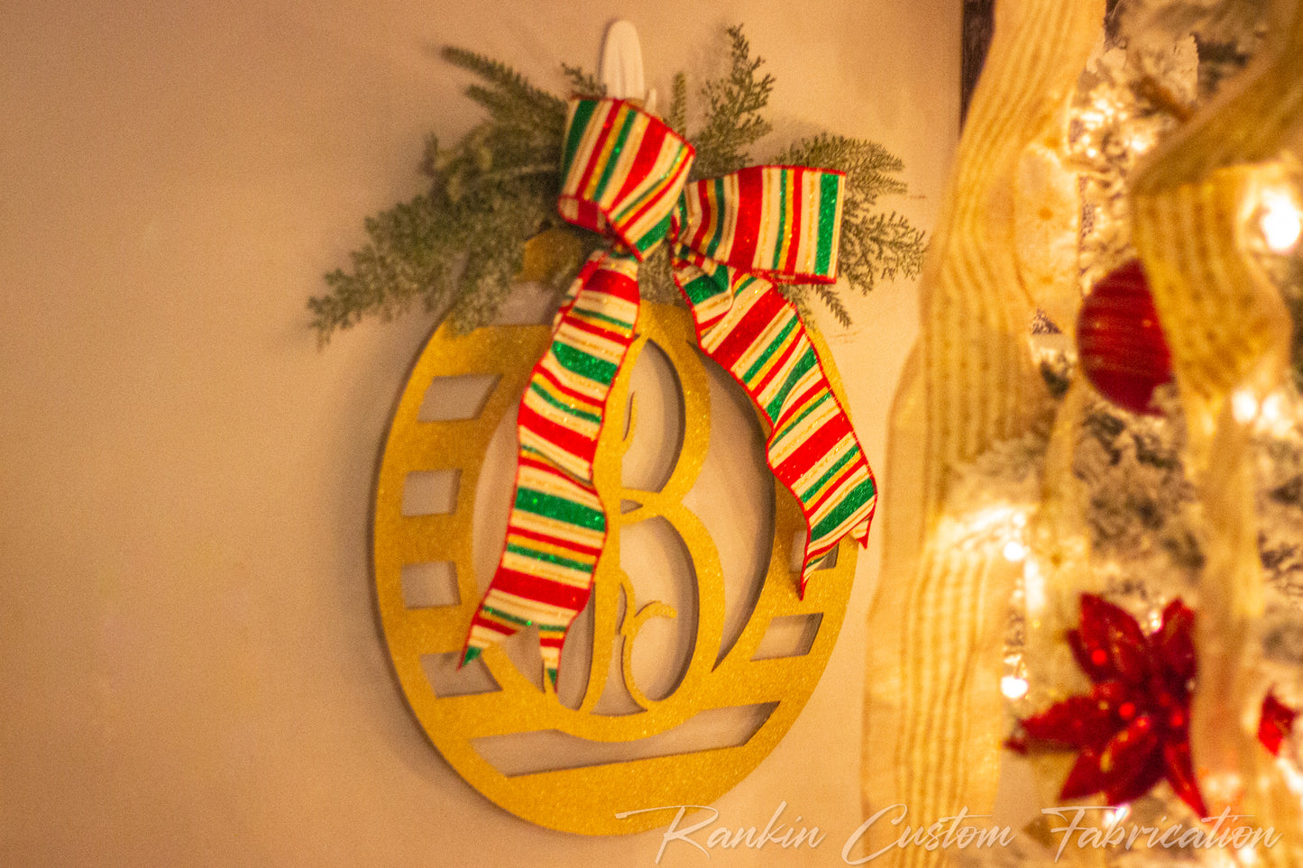 Custom Metal Christmas Ornament Sign – Personalized Initial – CNC Plasma Cut Holiday Décor